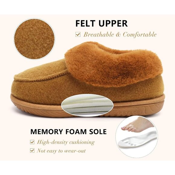 Women's Winter Warm Light Brown Fuzzy Faux Fur Collar Memory Foam Boot Shoes - Picture 3 of 7